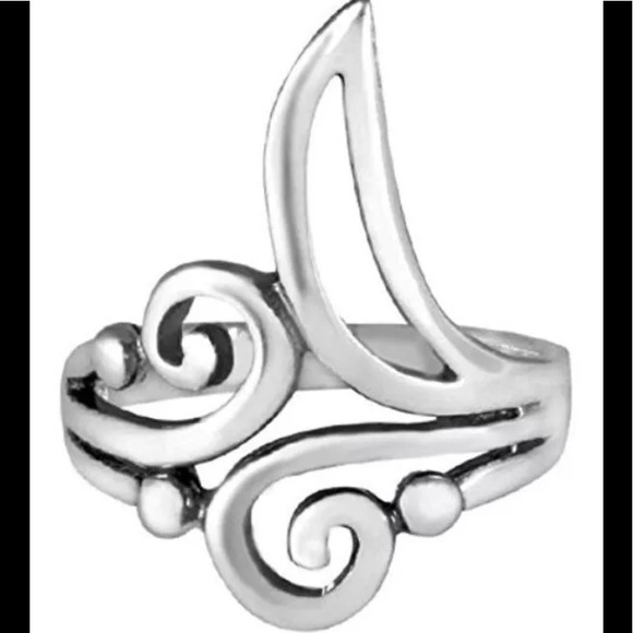 925 Sterling Silver Swirl Crescent Moon Ring size7 - Picture 3 of 3